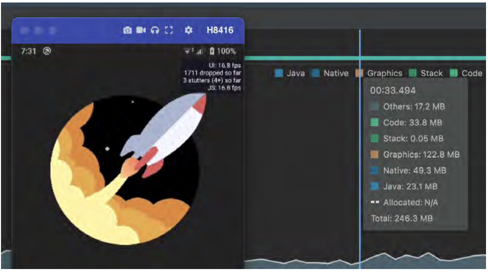 Lottie playing our animation at roughly17 FPS both on JS and UI threads